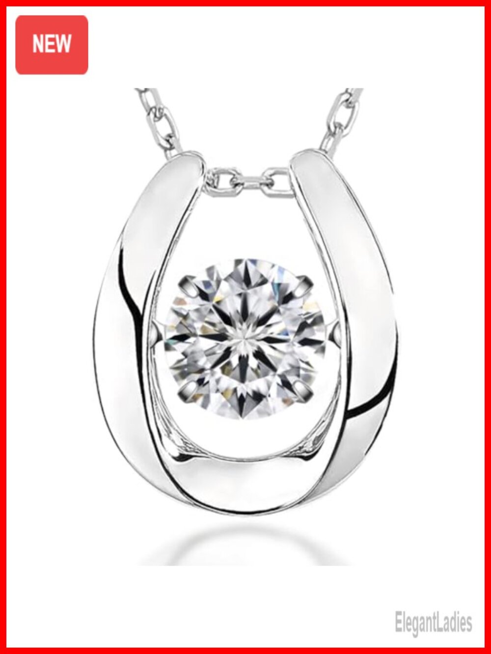 1 Ct Moissanite Horseshoe Pendant Necklace 925 Sterling Silver 18+2 Inch